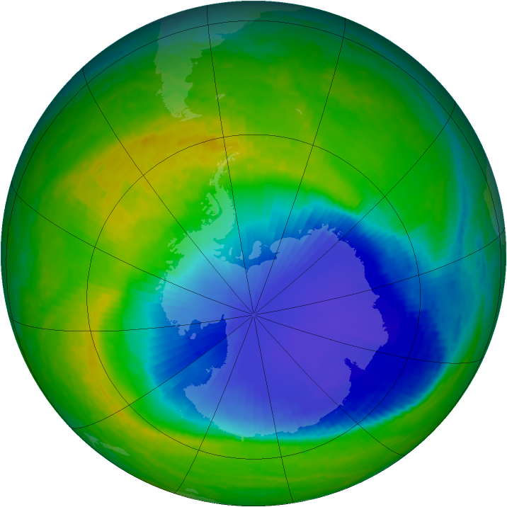 Antarctic ozone map for 20 November 2001